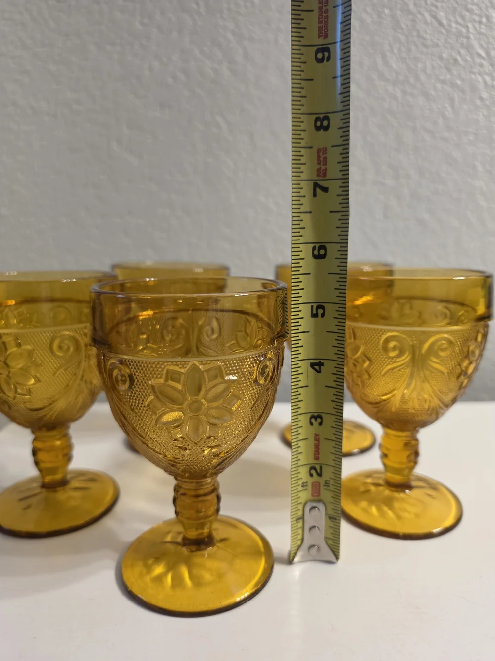 Indiana Glass Amber Embossed Goblets - Set of 5